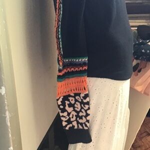 Elegant Black Sweater with Colorful Stripes. FREEPEOPLE